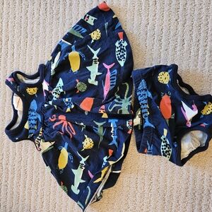 Colorful Fish Print Baby Dress and Diaper Cover